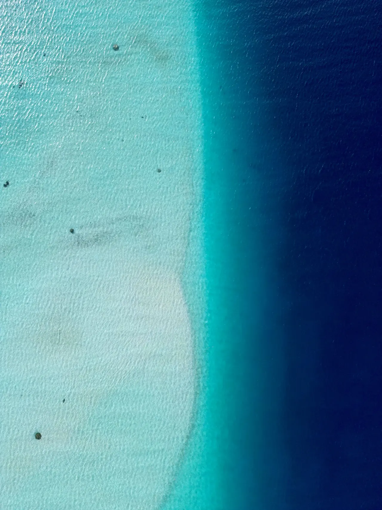 Vue aérienne des nuances turquoise du lagon et du récif de Huahine en Polynésie française