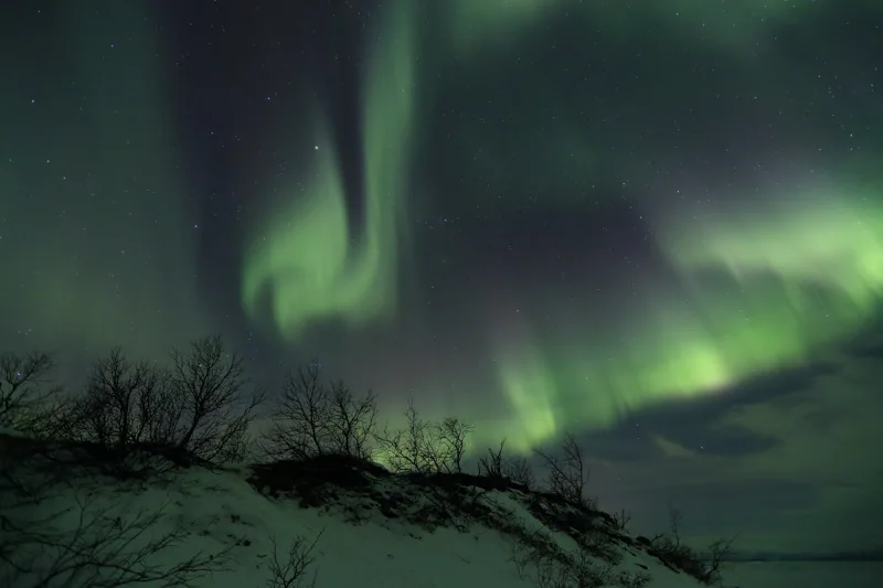 Aurore boréale au-dessus du paysage d’Abisko