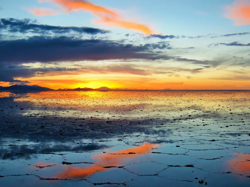 Coucher de soleil sur le Salar d’Uyuni
