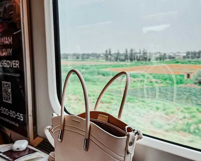 Paysage de campagne vu depuis un train en Ouzbékistan